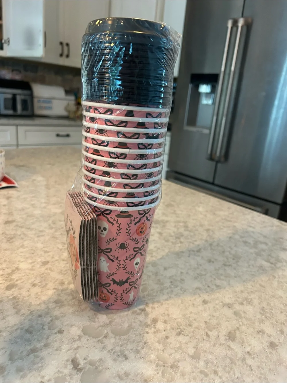 “New” Set of 2 Halloween Themed Disposable Cups - Black & Pink Pumpkin Designs